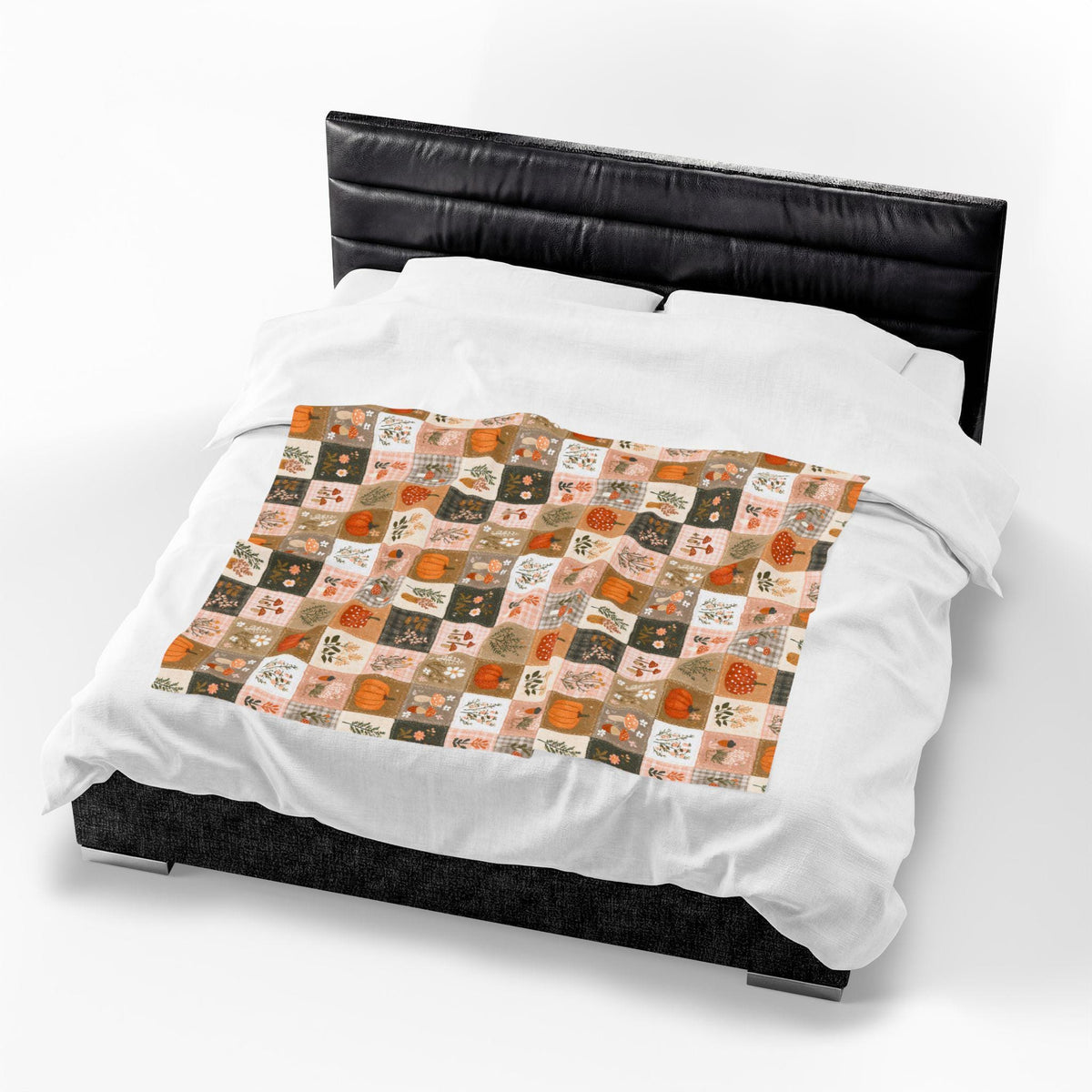 Patchwork Pumpkin Plush Blanket | Cozy Fall Harvest Plaid Throw