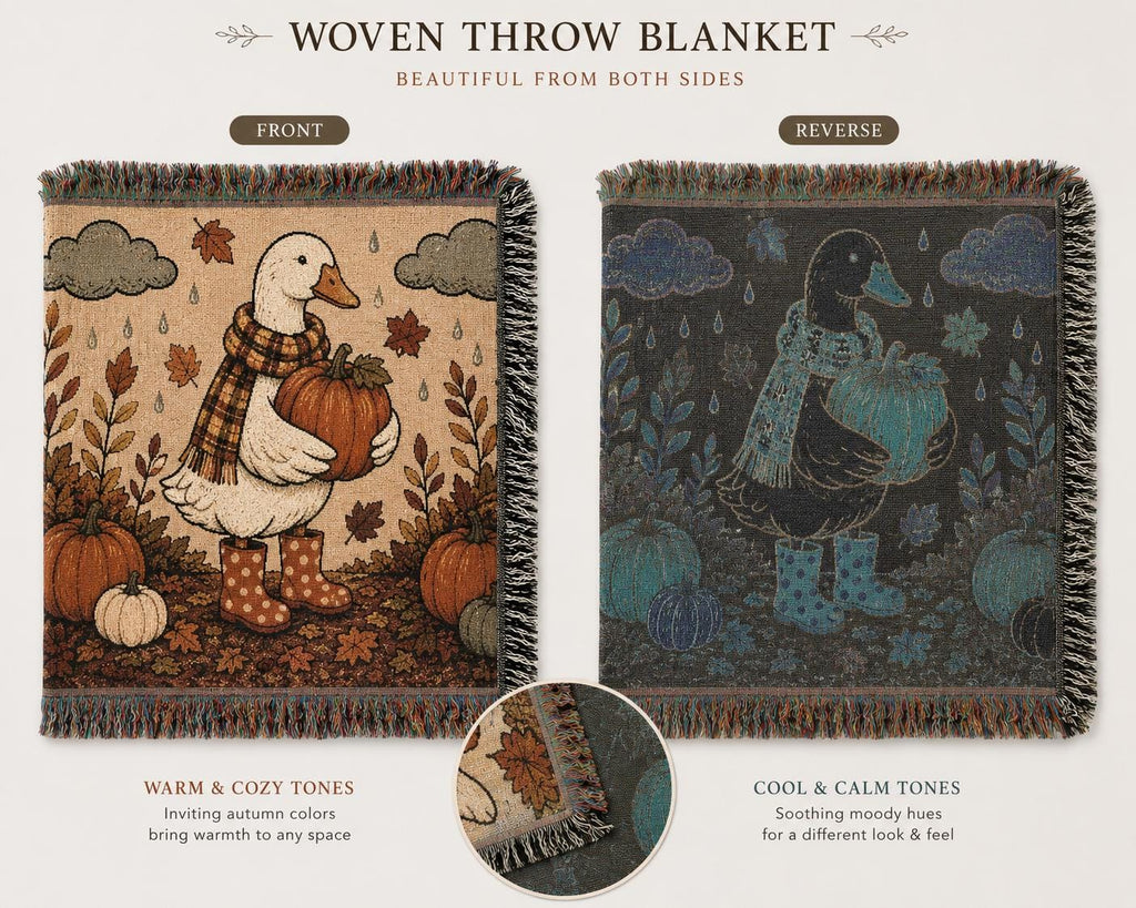 Woven Goose Blanket | Cozy Fall Throw Blanket | Autumn Pumpkin Goose Tapestry | Farmhouse Fall Decor | Thanksgiving Couch Blanket