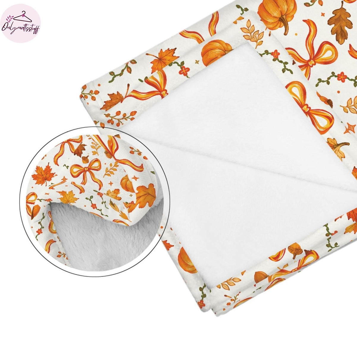 Fall Pumpkin Blanket, Autumn Leaves Throw Blanket, Coquette Bow Cozy Blanket, Cute Fall Decor, Thanksgiving Gift for Her