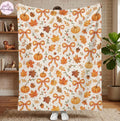 Fall Pumpkin Blanket, Autumn Leaves Throw Blanket, Coquette Bow Cozy Blanket, Cute Fall Decor, Thanksgiving Gift for Her