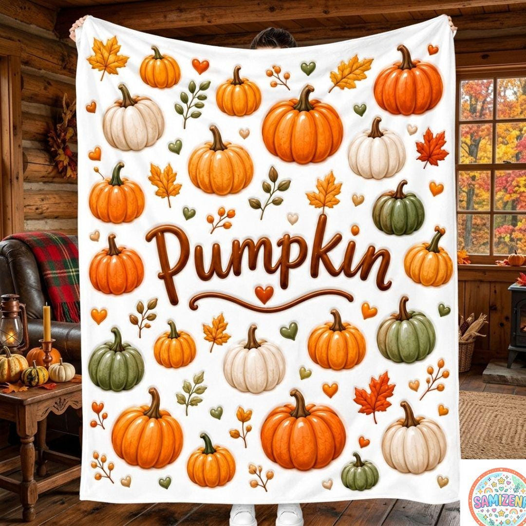 Cute Pumpkin Throw Blanket, Autumn Farmhouse Blanket, Cute Halloween Print Blanket, Cozy Fall Home Decor, Soft Fleece Blanket