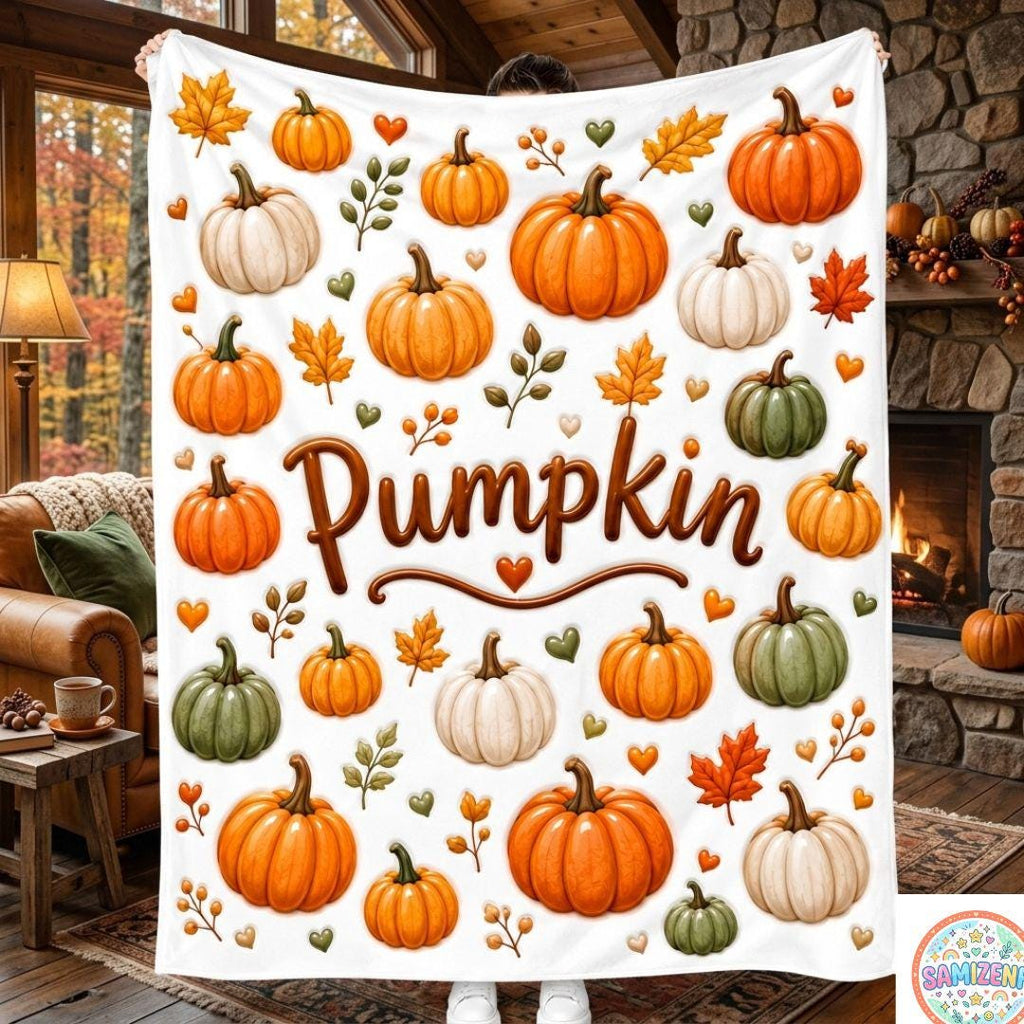 Cute Pumpkin Throw Blanket, Autumn Farmhouse Blanket, Cute Halloween Print Blanket, Cozy Fall Home Decor, Soft Fleece Blanket