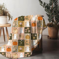 Preppy Patchwork Ghost & Pumpkin Blanket | Halloween Velveteen Plush Fall Throw Cozy Decor