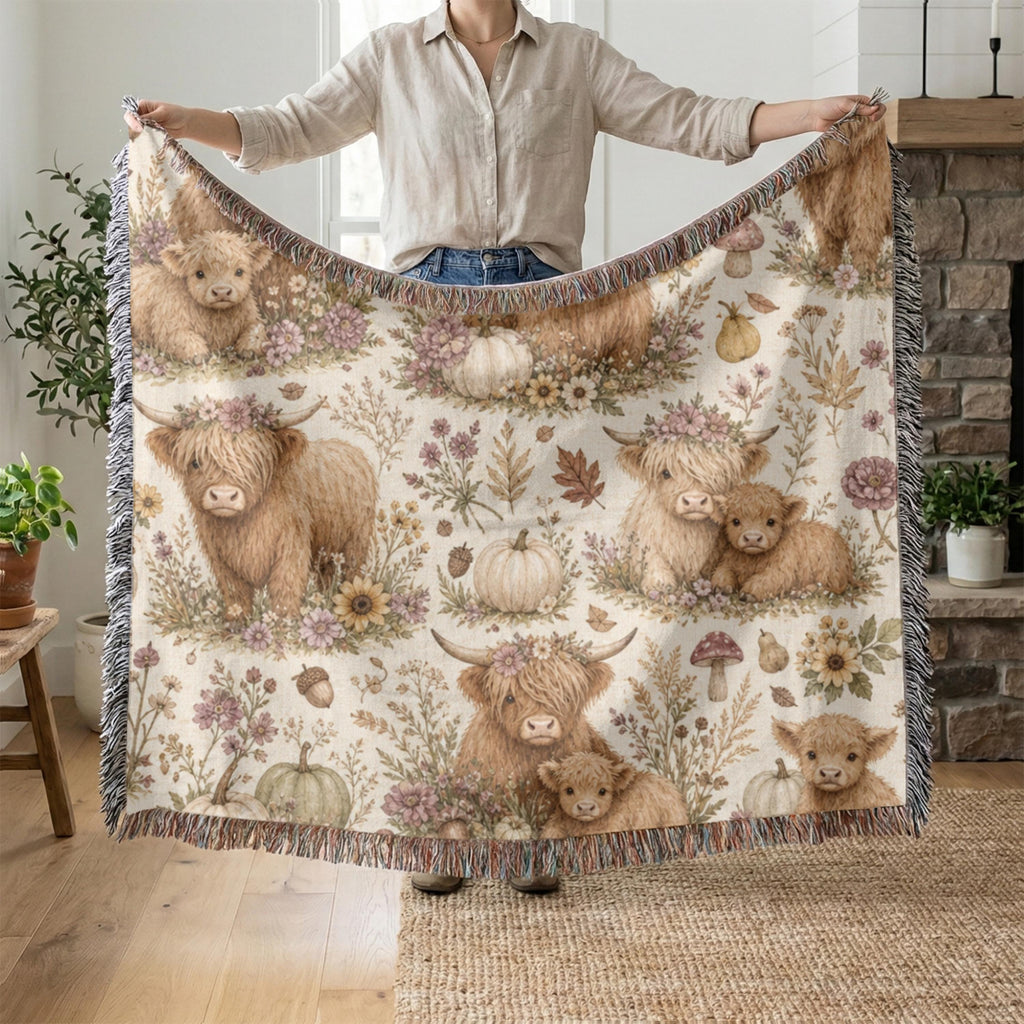 Farmhouse Fall Woven Throw Blanket, Cozy Blanket Sofa Throw Autumn Home Decor