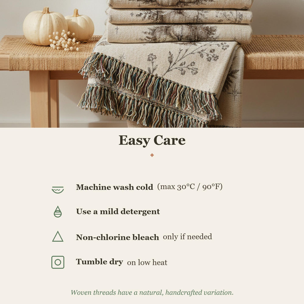 Boho Pumpkin Woven Blanket, Neutral Fall Throw Blanket, Cottagecore Tapestry Wall Hanging, Cream Halloween Home Decor, Soft Cotton Throw