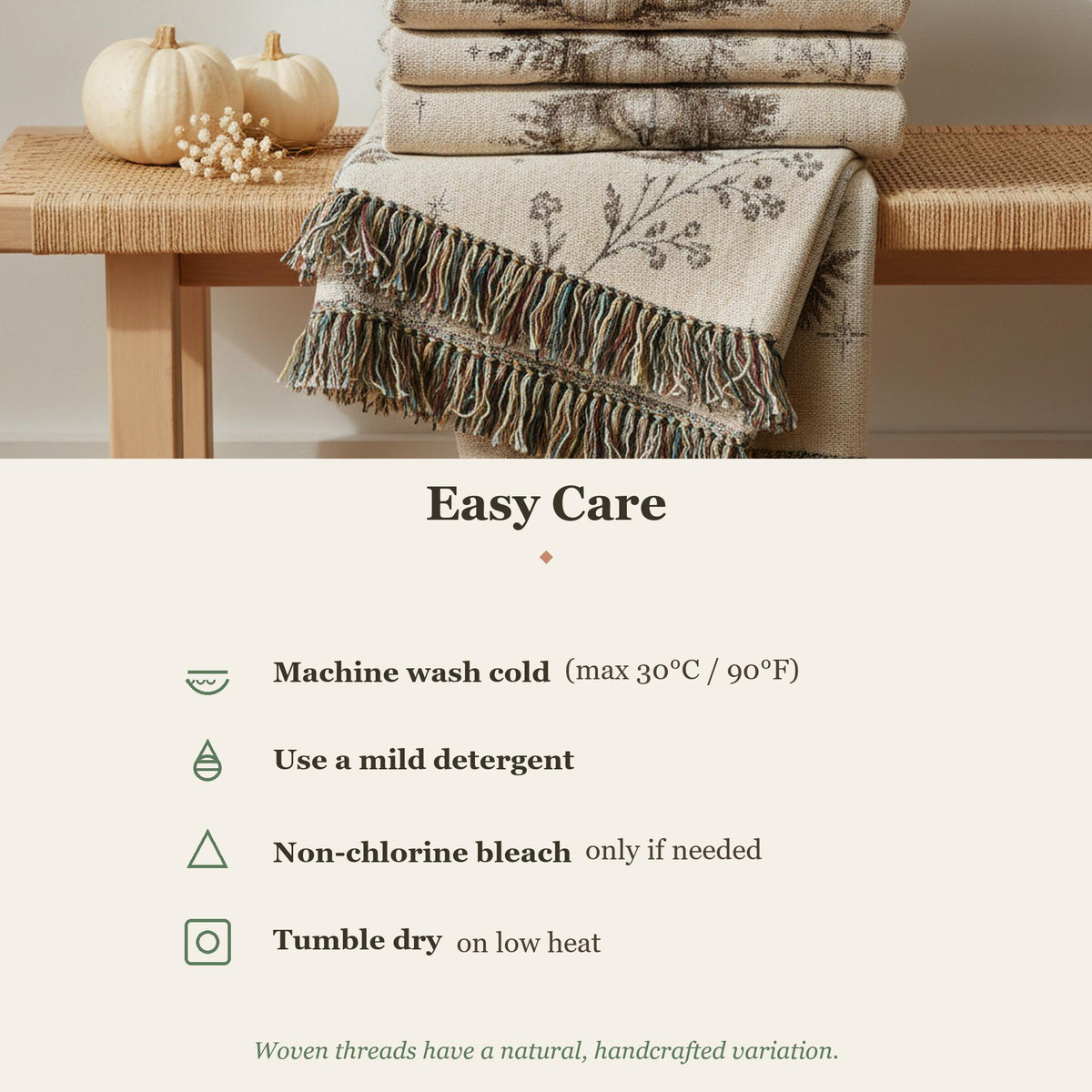 Boho Pumpkin Woven Blanket, Neutral Fall Throw Blanket, Cottagecore Tapestry Wall Hanging, Cream Halloween Home Decor, Soft Cotton Throw