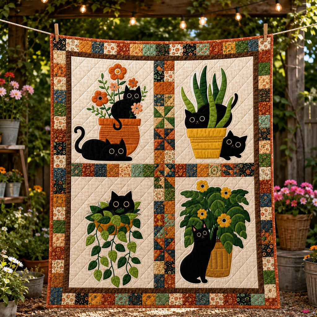 Custom Cat And Plant Quilt Personalized Autumn Throw Blanket Gift