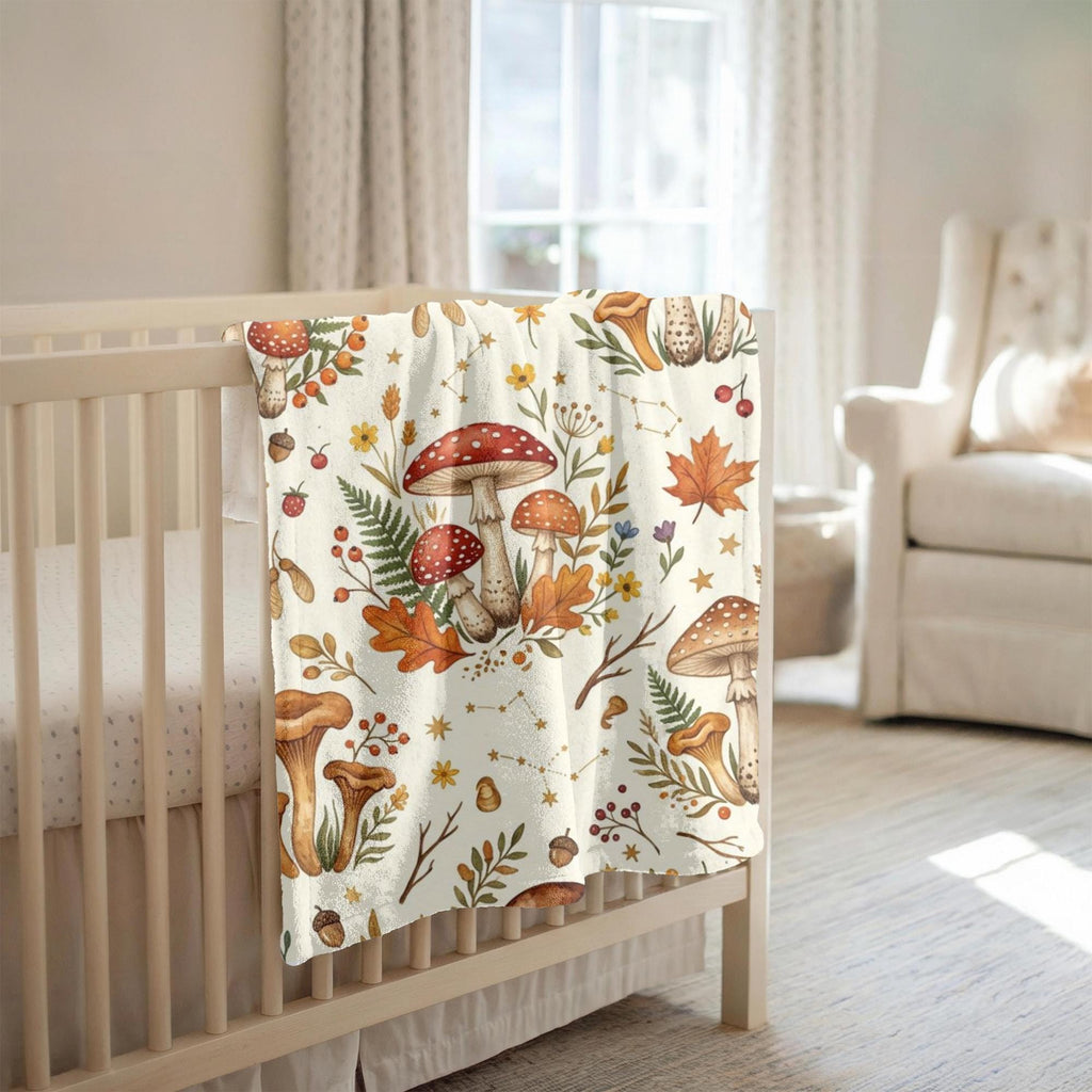 Woodland Mushroom Baby Blanket: Autumn Mushroom Throw Fall Fleece Baby Shower Gift For New Baby Gift