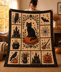 Halloween Patchwork Quilt Set, Pumpkin Ghost Bat Bedding Set, Spooky Fall Quilt Blanket, Halloween Bedroom Decor, Cozy Autumn Bedspread