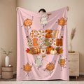 Cozy Season Velveteen Blanket, Sherpa Blanket, Cute Fall Ghost Pumpkin Throw, Autumn Leaves Coffee Blanket, Halloween Gift