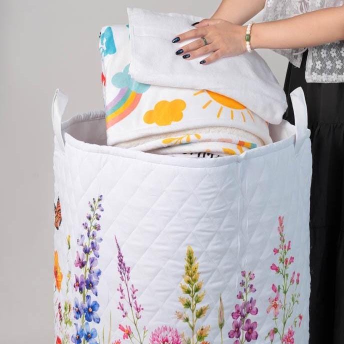 Woodland Fox Laundry Basket, Owl Quilted Storage Bin, Autumn Pumpkin Clothes Hamper with Handles, Fall Nursery Decor, Forest Animal Gift