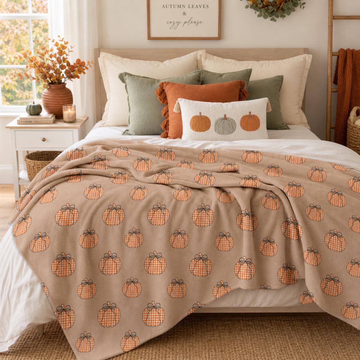 Fall Pumpkin Blanket | Cozy Fall Throw Blanket | Gingham Pumpkin Decor | Autumn Blanket | Fall Gift Blanket