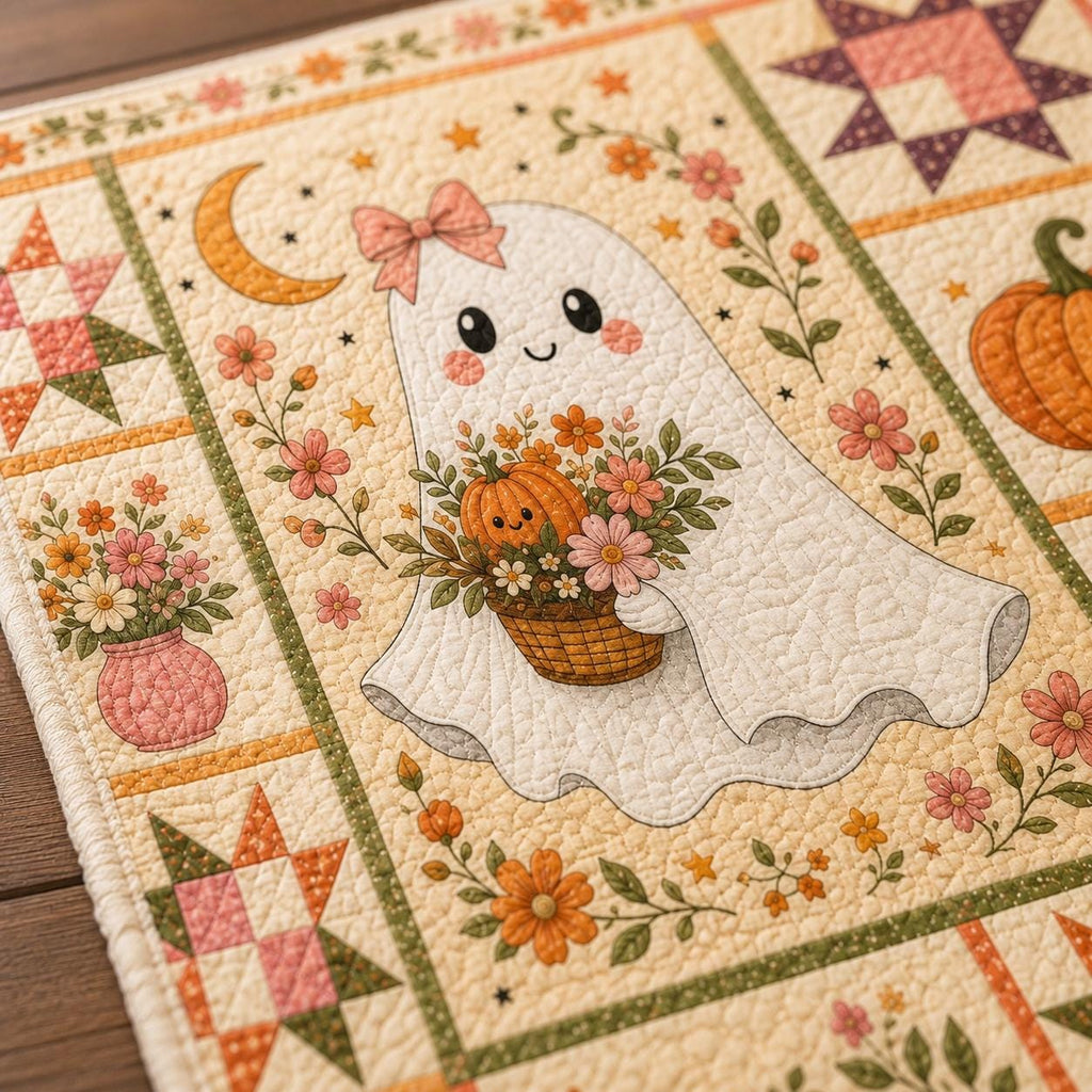 Halloween Patchwork Quilt Set, Pumpkin Ghost Patchwork Throw, Spooky Fall Quilt Blanket, Halloween Bedroom Decor, Fall Farmhouse Decor