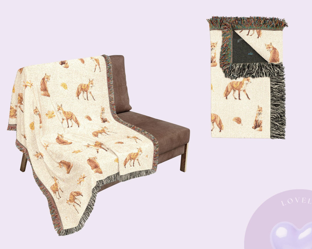 Watercolor Fox Woven Blanket, Woodland Rustic Cabin Throw, Autumn Forest Animal Decor, Woodland creature blanket