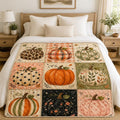 Pumpkin Patchwork Quilt Blanket, Rustic Fall Halloween Throw for Cozy Autumn Decor