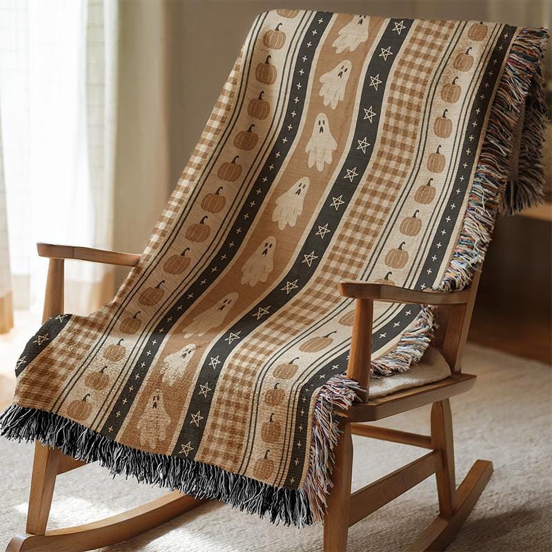 Neutral Halloween Blanket Fall Host Gift For Halloween Lover Throw Cozy Fall Spooky Season Home Decor Pumpkin Decor