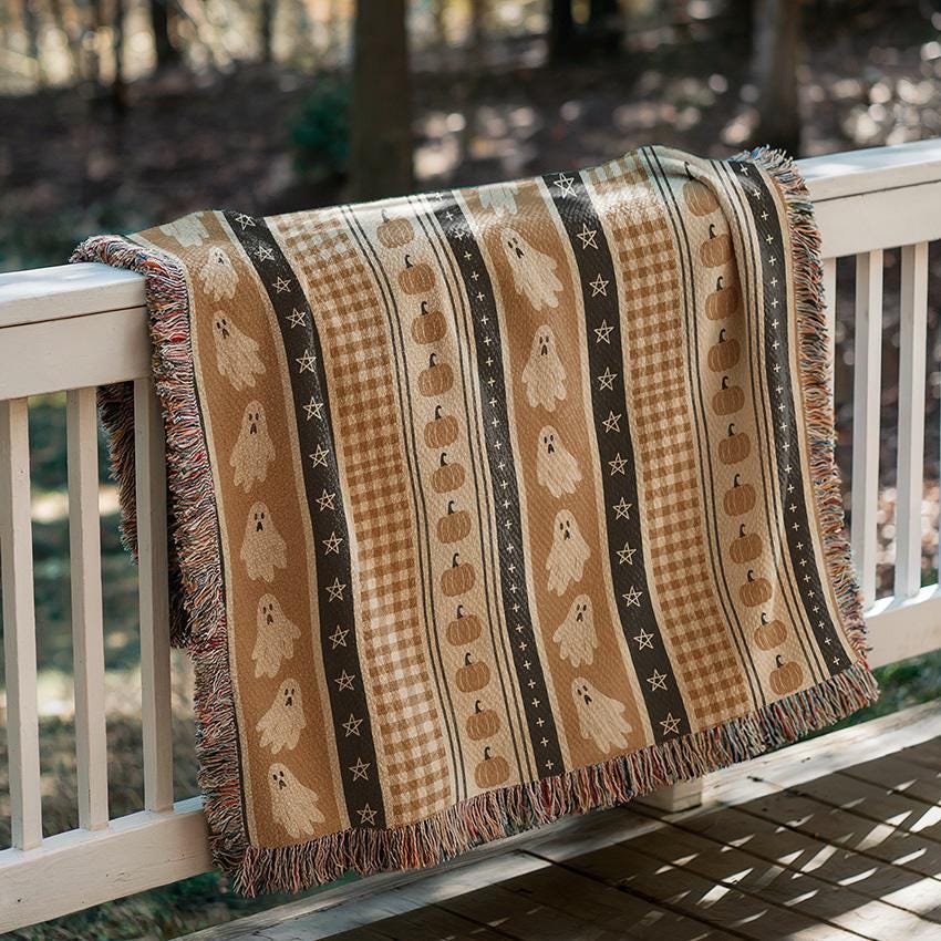 Neutral Halloween Blanket Fall Host Gift For Halloween Lover Throw Cozy Fall Spooky Season Home Decor Pumpkin Decor