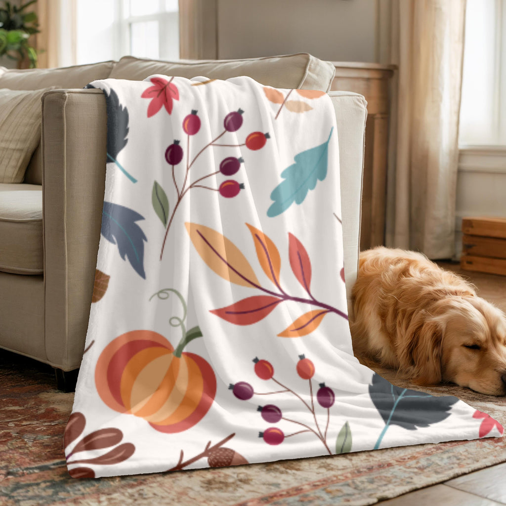 Autumn Throw Blanket | Harvest Blanket | Cozy Fall Throw | Pumpkins & Leaves | Halloween Throw Blanket | Halloween Gift | Fall Gift