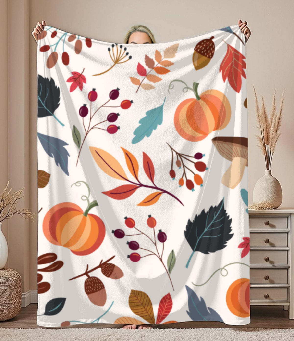 Autumn Throw Blanket | Harvest Blanket | Cozy Fall Throw | Pumpkins & Leaves | Halloween Throw Blanket | Halloween Gift | Fall Gift
