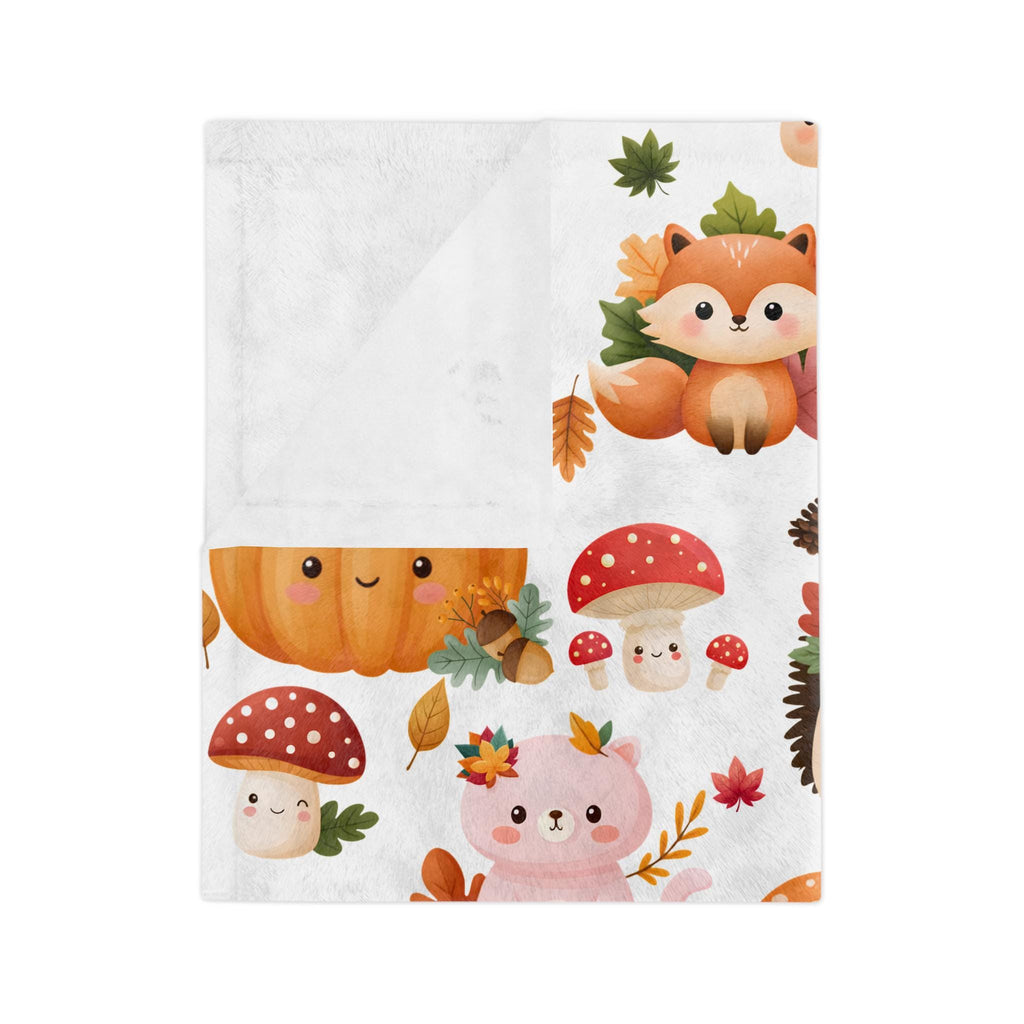 Autumn Woodland Animals Velveteen Microfiber Blanket | Pumpkins, Foxes, Hedgehogs