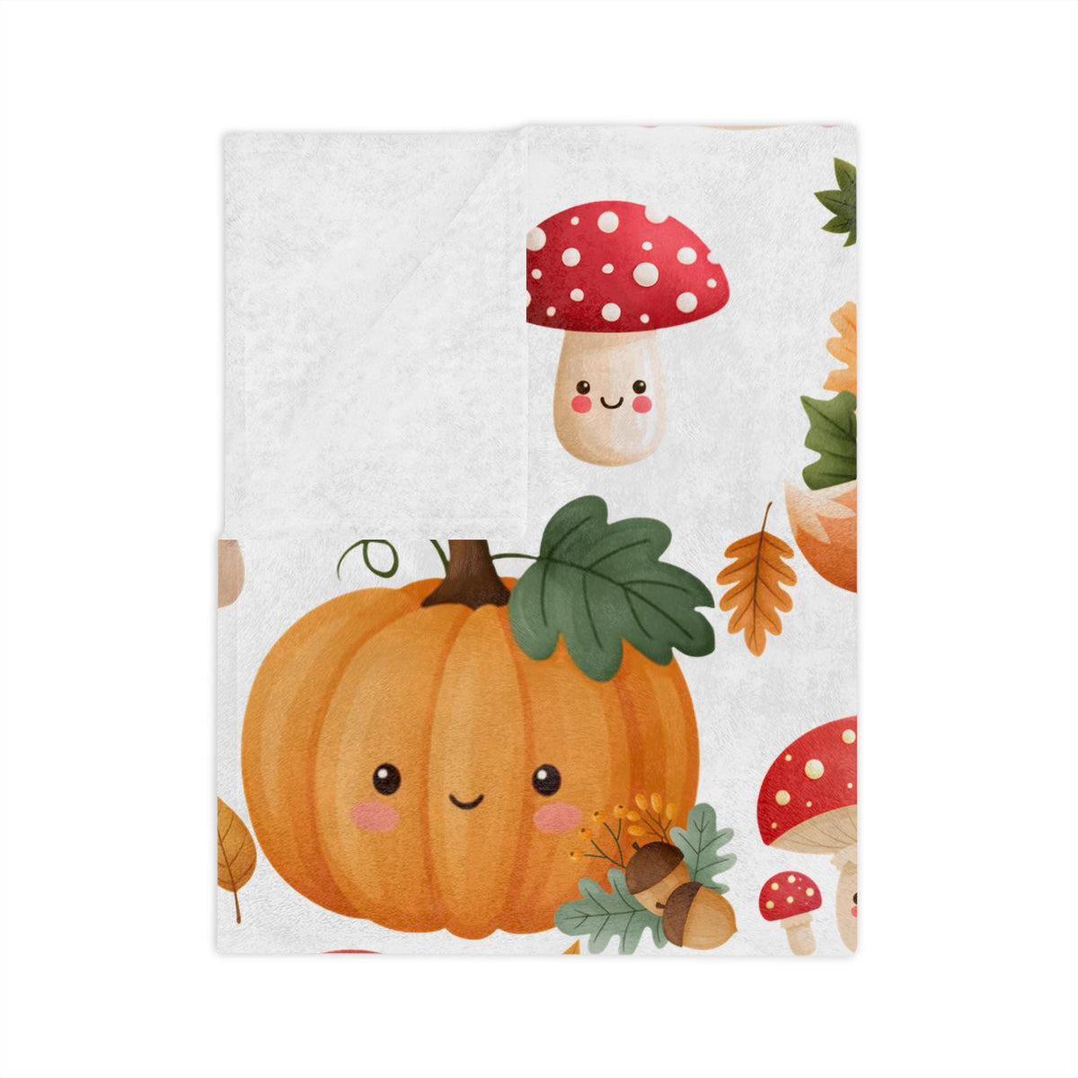 Autumn Woodland Animals Velveteen Microfiber Blanket | Pumpkins, Foxes, Hedgehogs