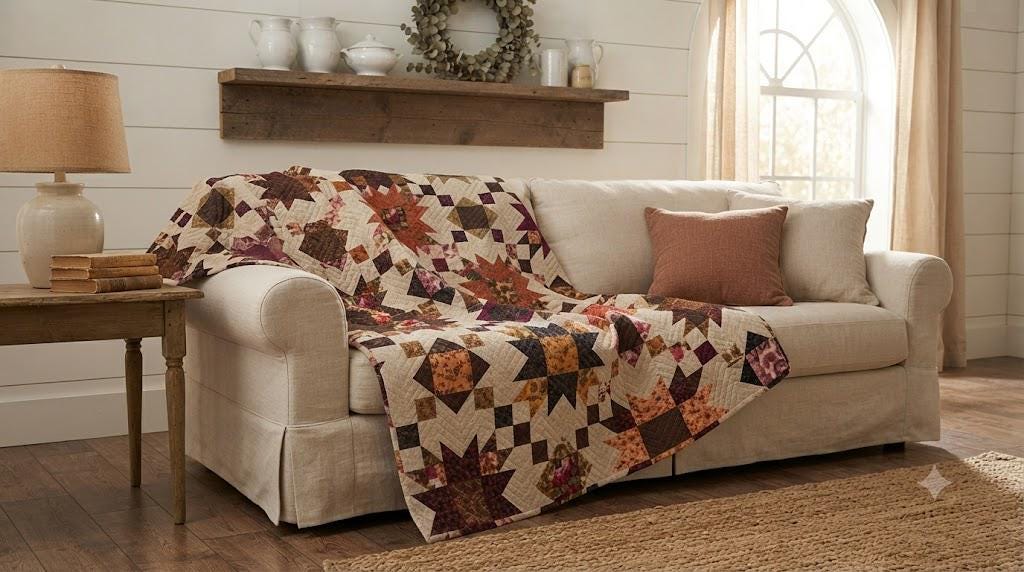 Harvest Patchwork-style Lap Quilt, Cozy Autumn Quilted Throw, Rustic Farmhouse Fall Bedding, Thanksgiving Gift, Cabin Style Home Decor