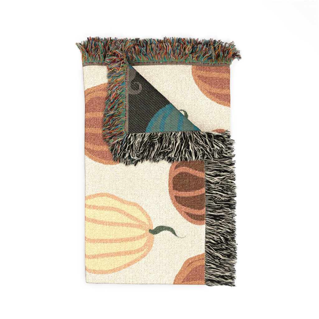 Autumn Pumpkin Pattern Woven Blanket | Fall Throw, Cozy Home Decor