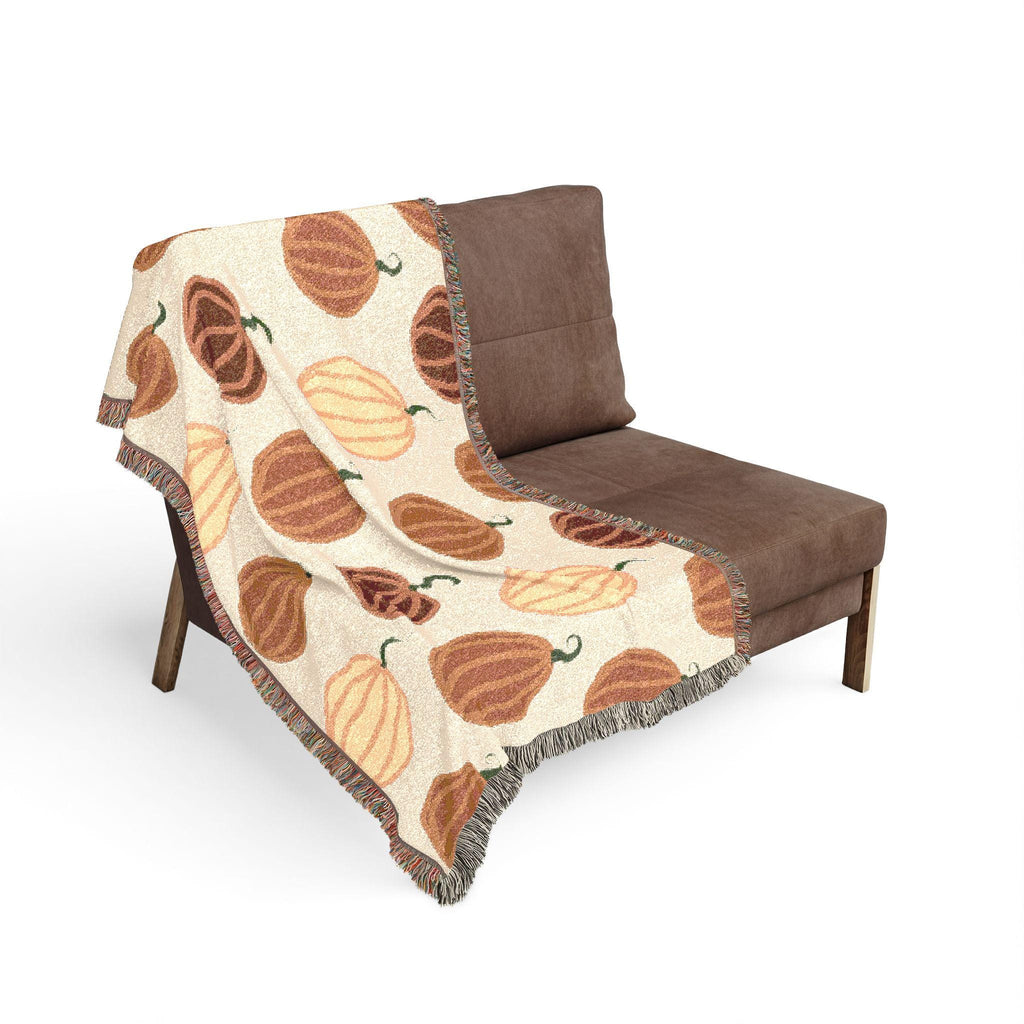 Autumn Pumpkin Pattern Woven Blanket | Fall Throw, Cozy Home Decor