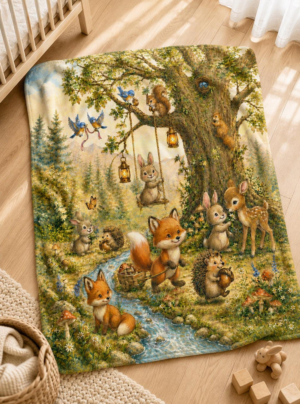 Woodland Baby Blanket, Storybook Nursery Blanket, Minky Blanket, Forest Animal Blanket, Fox Bunny Deer, Baby Shower Gift