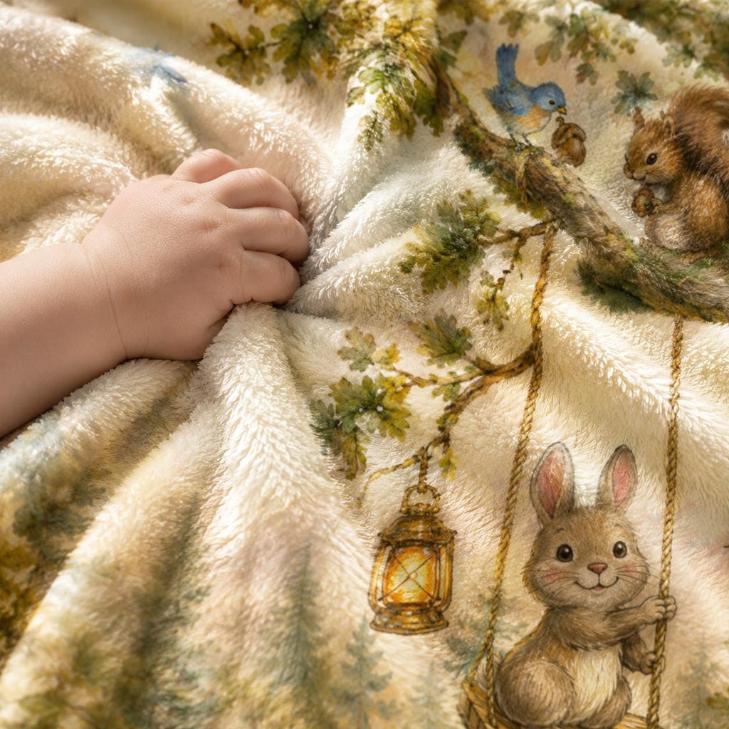 Woodland Baby Blanket, Storybook Nursery Blanket, Minky Blanket, Forest Animal Blanket, Fox Bunny Deer, Baby Shower Gift