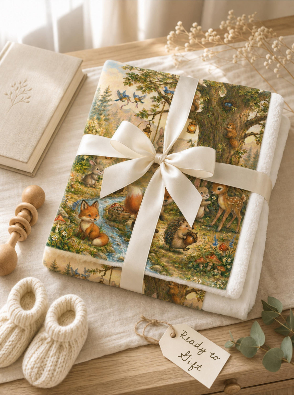 Woodland Baby Blanket, Storybook Nursery Blanket, Minky Blanket, Forest Animal Blanket, Fox Bunny Deer, Baby Shower Gift