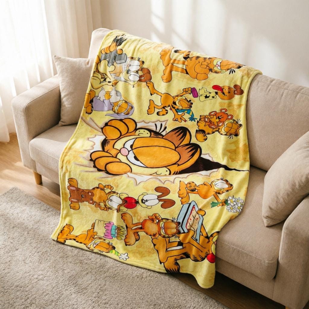 Vintage Garfield Comic Flannel Throw Blanket, Soft Plush Cozy Home Decor