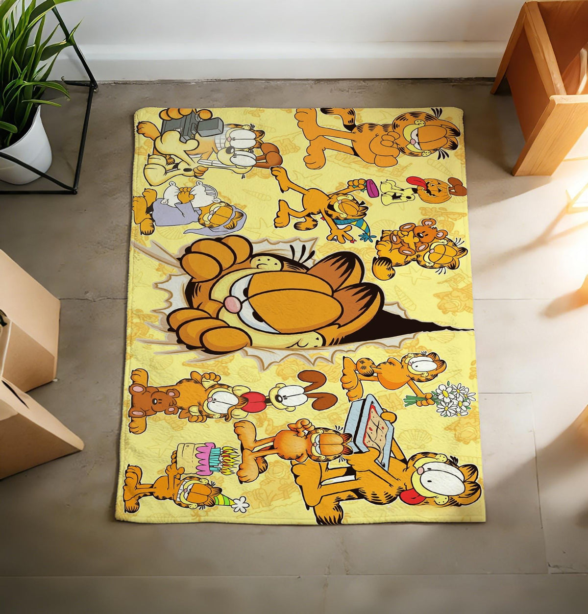 Vintage Garfield Comic Flannel Throw Blanket, Soft Plush Cozy Home Decor