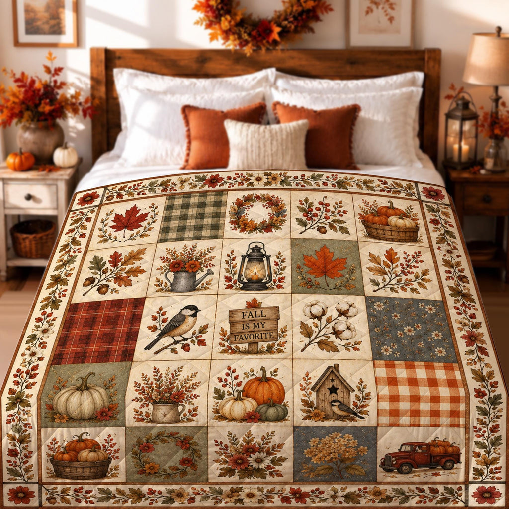 Fall Quilt Blanket, Autumn Patchwork Throw Blanket, Pumpkin Harvest Cottagecore Bedding, Rustic Farmhouse Decor, Thanksgiving Gift