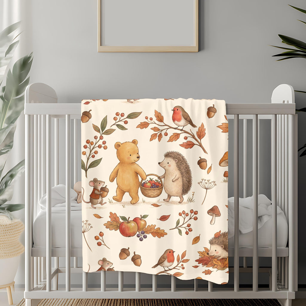 Winnie the Pooh Hedgehog Harvest Blanket | Woodland Autumn Nursery Throw