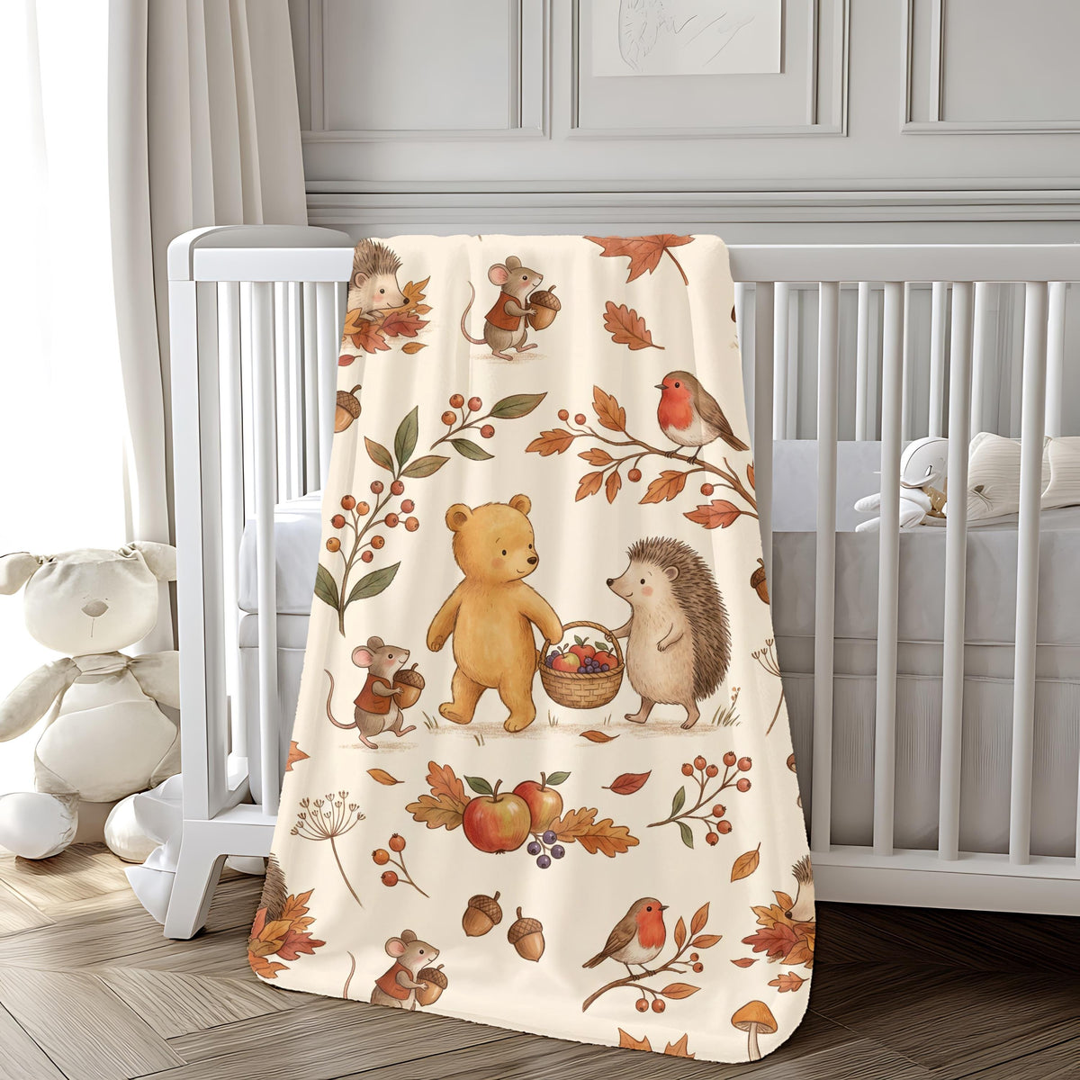 Winnie the Pooh Hedgehog Harvest Blanket | Woodland Autumn Nursery Throw