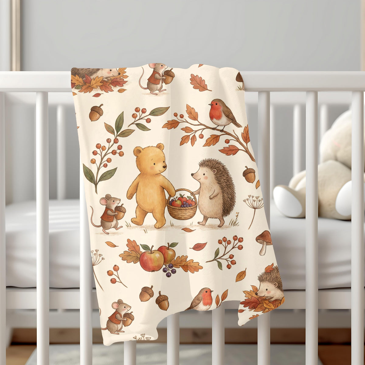 Winnie the Pooh Hedgehog Harvest Blanket | Woodland Autumn Nursery Throw
