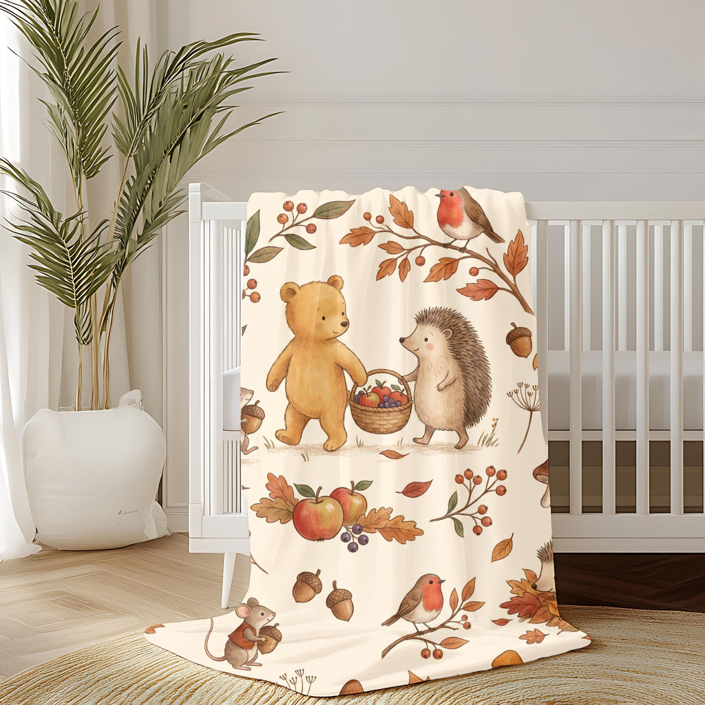 Winnie the Pooh Hedgehog Harvest Blanket | Woodland Autumn Nursery Throw