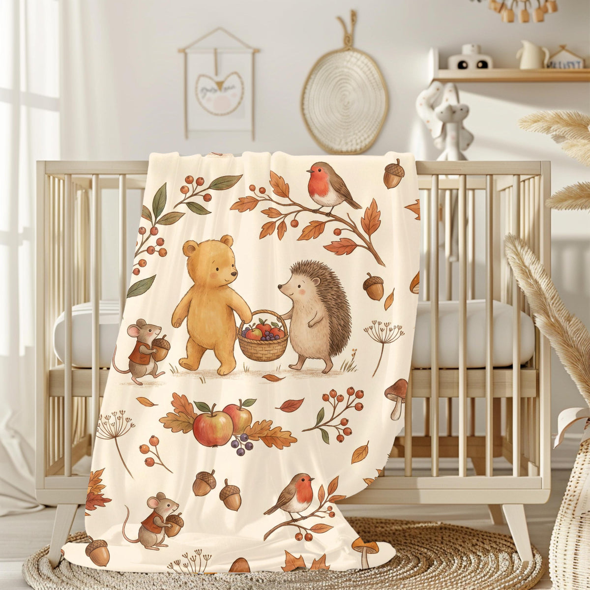 Winnie the Pooh Hedgehog Harvest Blanket | Woodland Autumn Nursery Throw