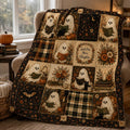Ghost Blanket Halloween Quilt Blanket, Cute Ghost Throw, Black Cat Bedding, Pumpkin Blanket, Spooky Cozy Fall Decor, Autumn Layering Blanket
