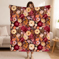 Autumn Burgundy Watercolor Floral Blanket, Fall Botanical Decor, Burgundy & Orange Cozy Blanket, Cottagecore Home Decor,