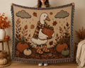 Woven Goose Blanket | Cozy Fall Throw Blanket | Autumn Pumpkin Goose Tapestry | Farmhouse Fall Decor | Thanksgiving Couch Blanket