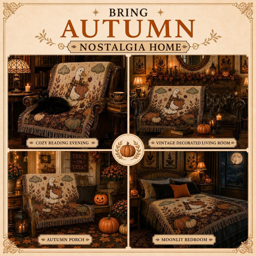 Woven Goose Blanket | Cozy Fall Throw Blanket | Autumn Pumpkin Goose Tapestry | Farmhouse Fall Decor | Thanksgiving Couch Blanket