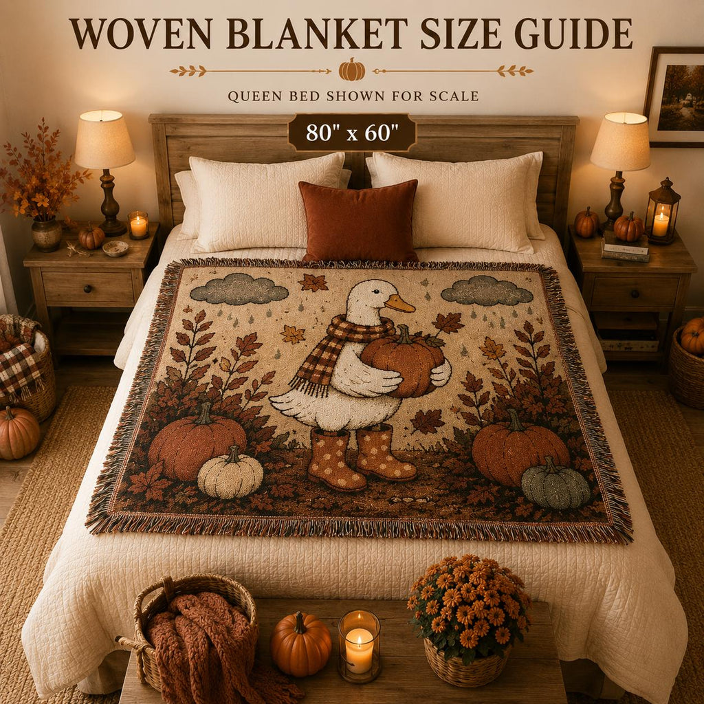 Woven Goose Blanket | Cozy Fall Throw Blanket | Autumn Pumpkin Goose Tapestry | Farmhouse Fall Decor | Thanksgiving Couch Blanket