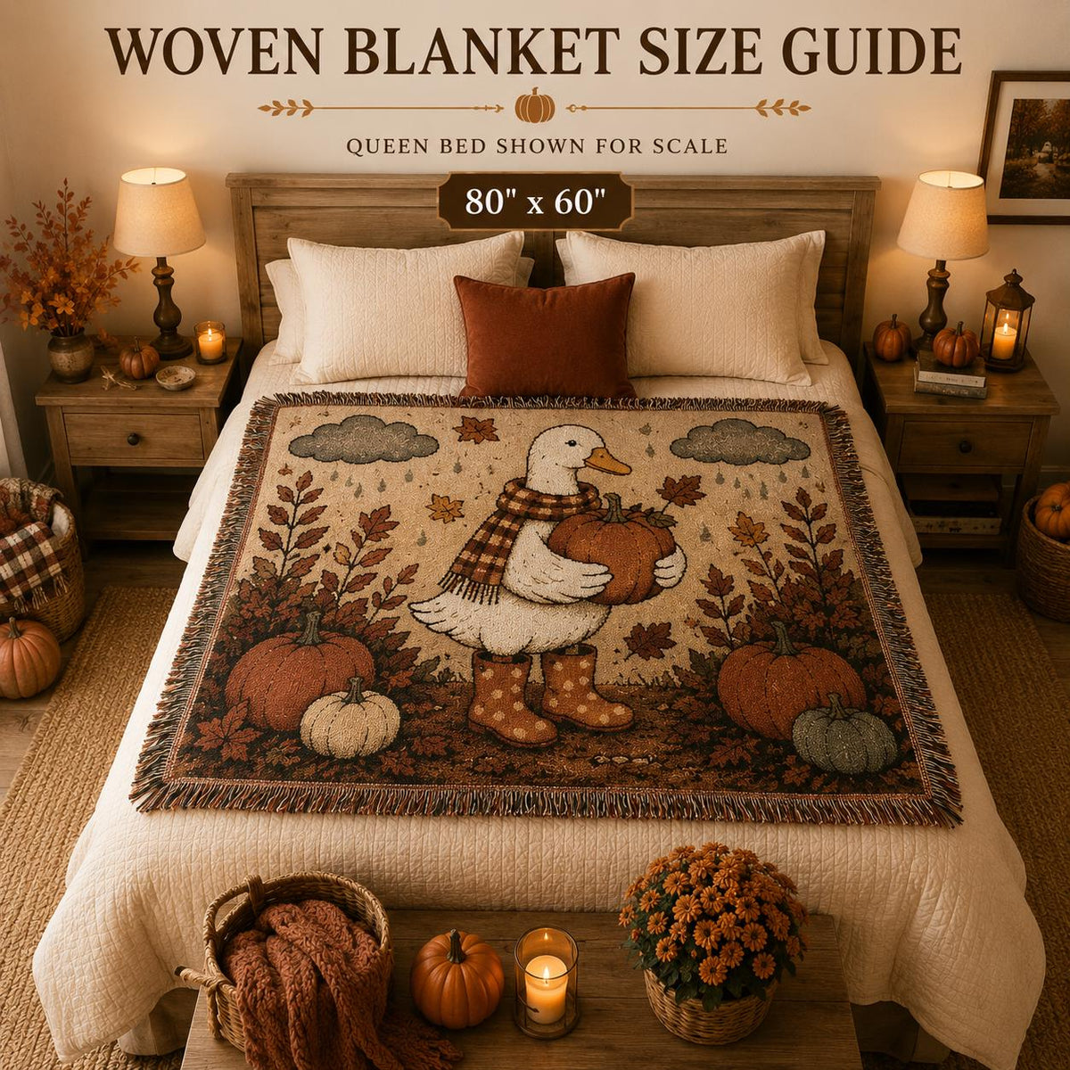Woven Goose Blanket | Cozy Fall Throw Blanket | Autumn Pumpkin Goose Tapestry | Farmhouse Fall Decor | Thanksgiving Couch Blanket
