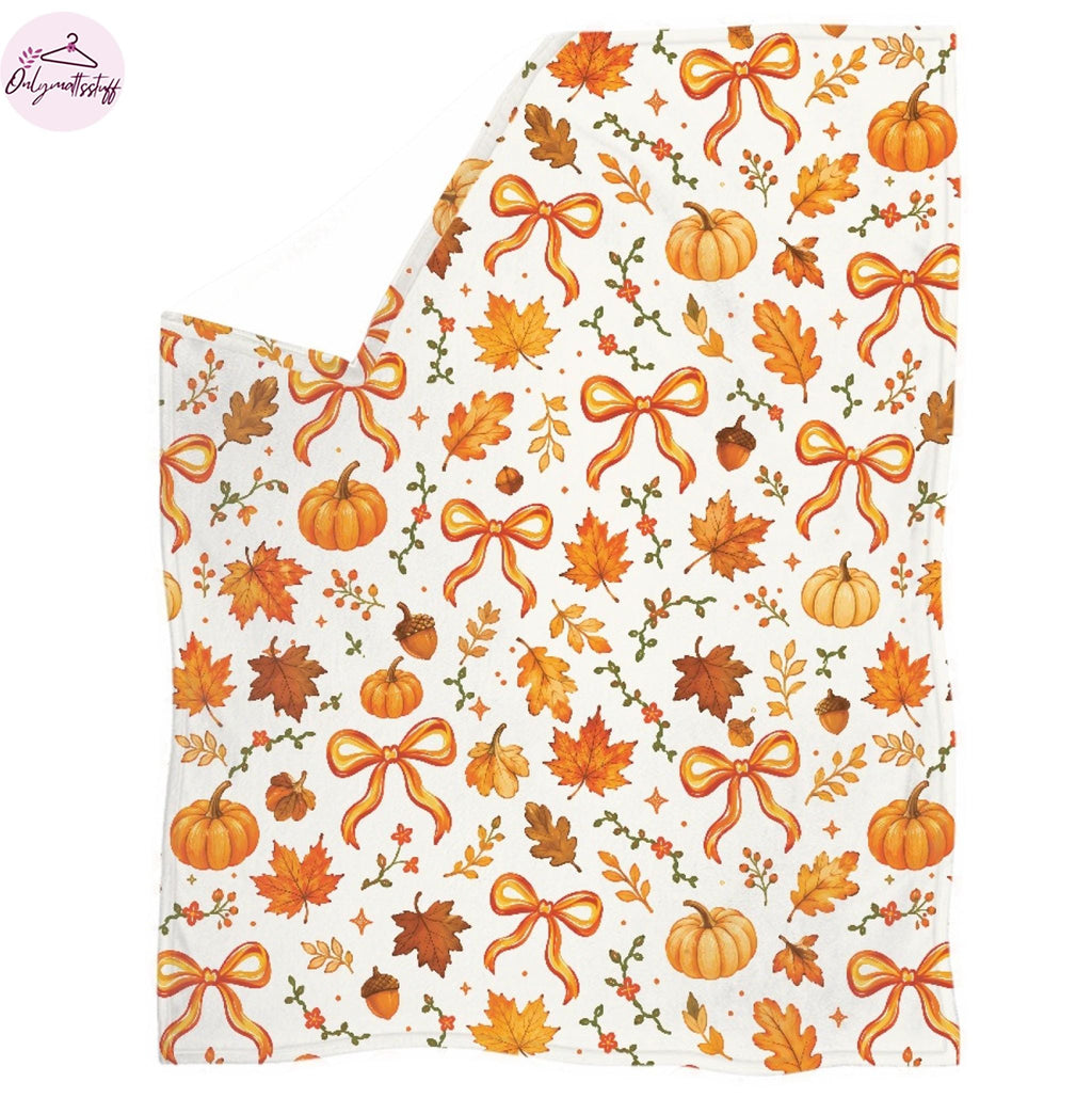 Fall Pumpkin Blanket, Autumn Leaves Throw Blanket, Coquette Bow Cozy Blanket, Cute Fall Decor, Thanksgiving Gift for Her