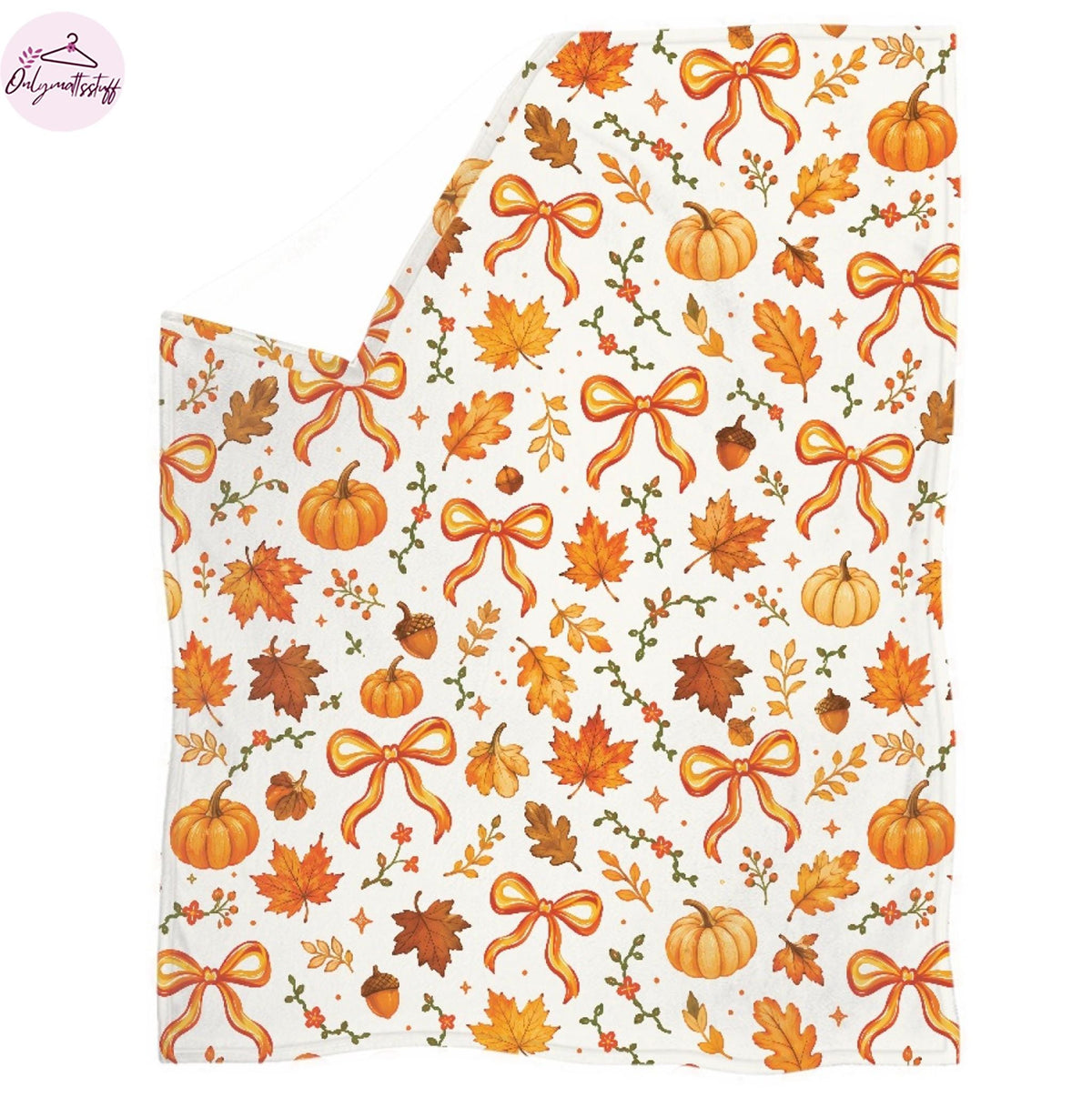 Fall Pumpkin Blanket, Autumn Leaves Throw Blanket, Coquette Bow Cozy Blanket, Cute Fall Decor, Thanksgiving Gift for Her