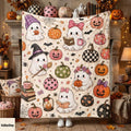 Cute Ghost Reading Halloween Blanket, Cozy Pumpkin Throw Blanket, Spooky Ghost Blanket, Pink Pumpkin Fall Decor, Ghost Book Lover Blanket