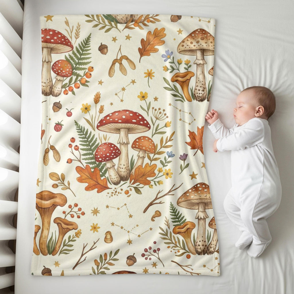 Woodland Mushroom Baby Blanket: Autumn Mushroom Throw Fall Fleece Baby Shower Gift For New Baby Gift
