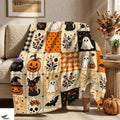 Halloween Ghost Fleece Blanket, Spooky Black Cat Throw Blanket, Pumpkin Patchwork Cozy Blanket, Cute Fall Halloween Home Decor Gift